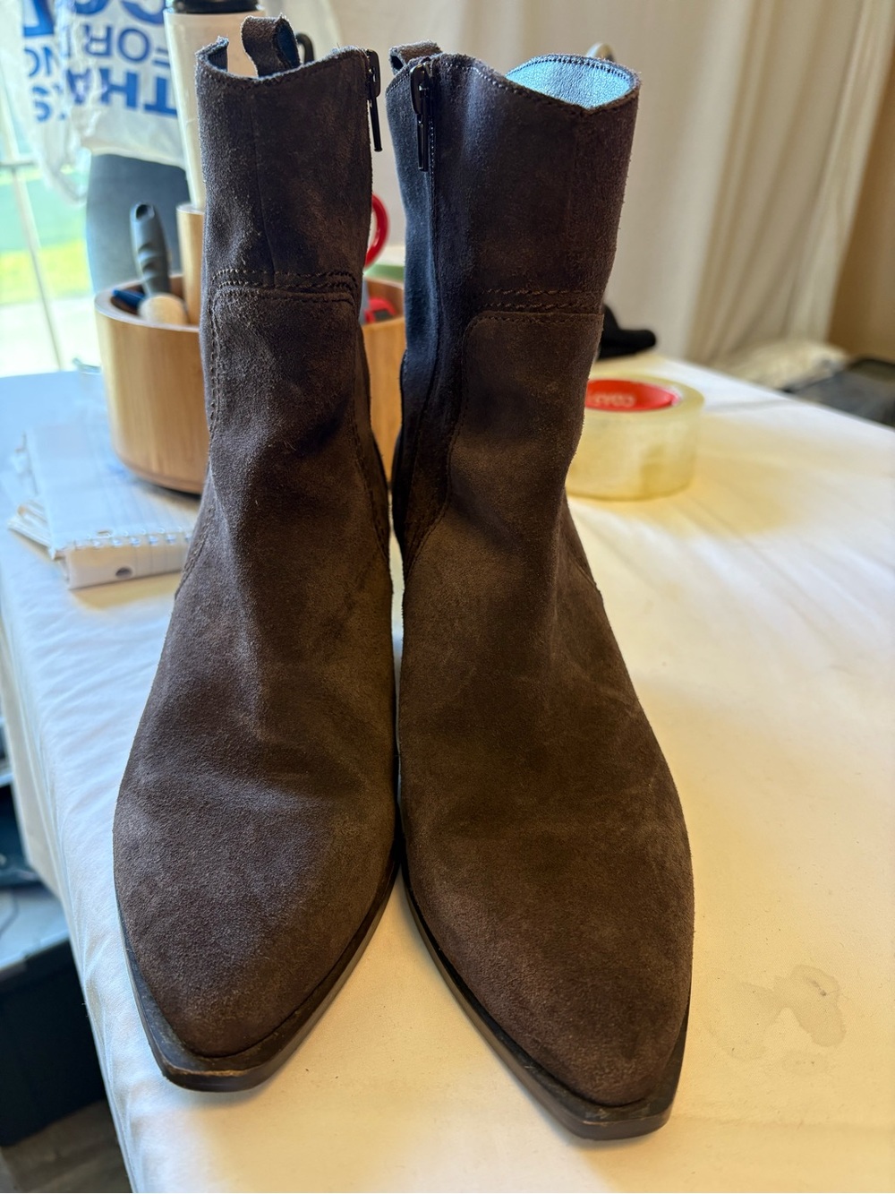 Lucky Brand Dark Brown Suede Pointed-Toe Ankle Booties